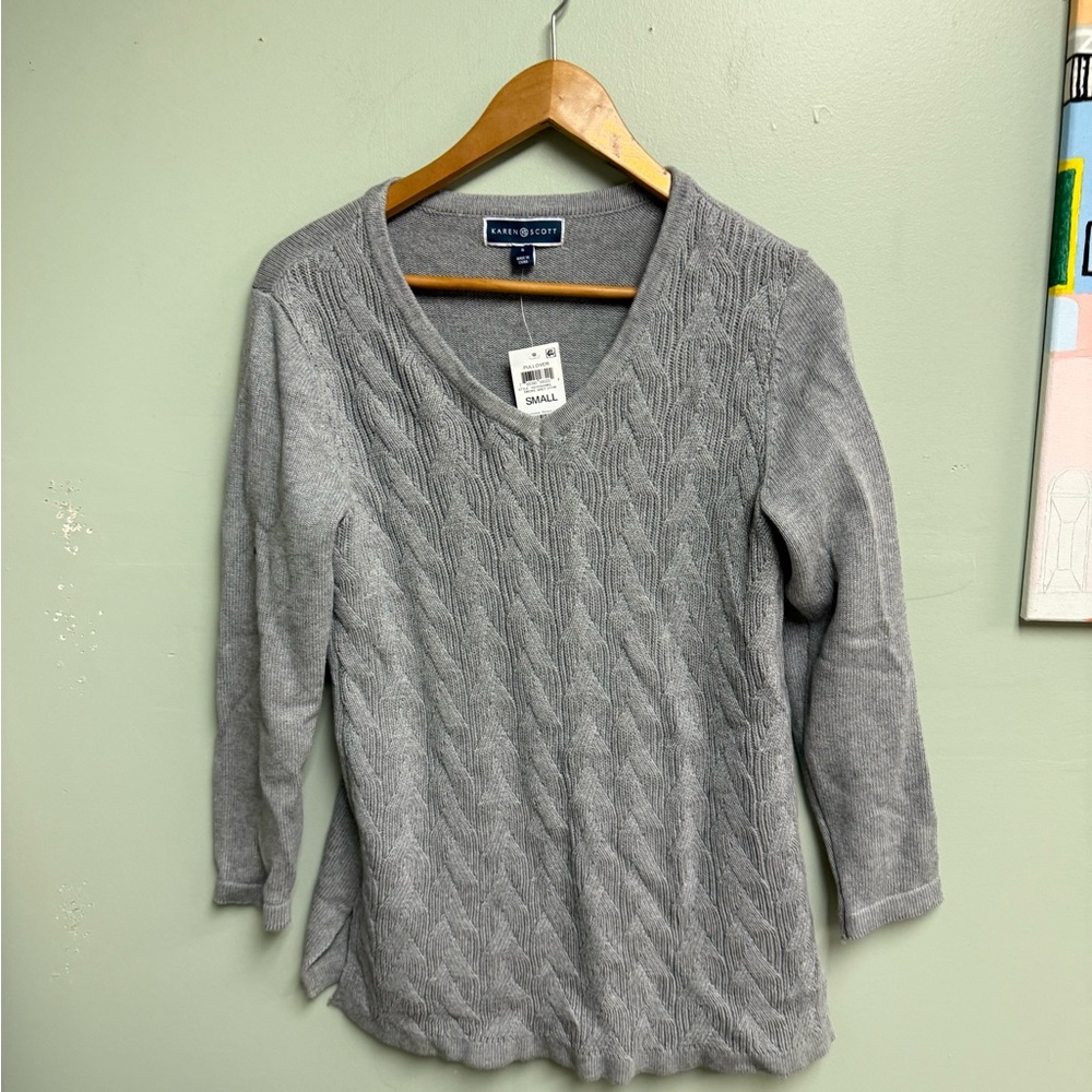 Karen Scott Heather Gray V-Neck Sweater